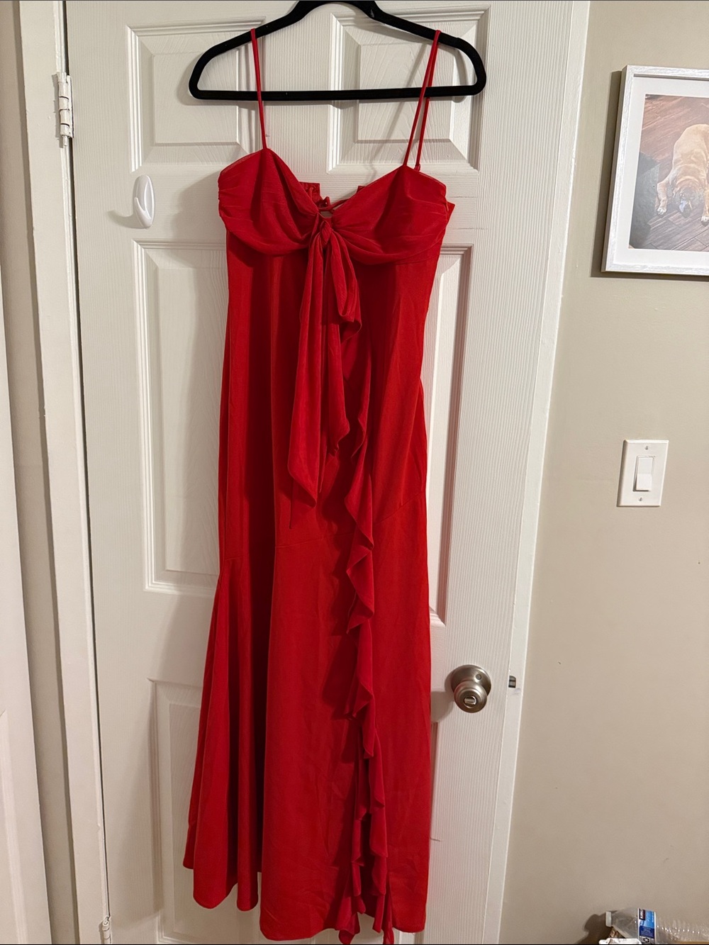 Showpo Red Spaghetti-Strap Ruffle Maxi Dress